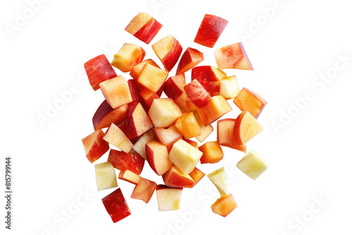 Top view of diced fruit apple isolated on transparent background