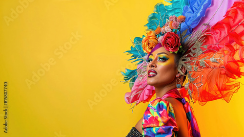 Carnival queen in bold costume and headdress