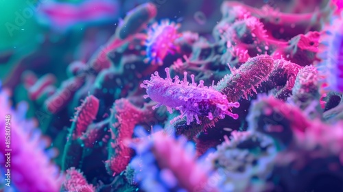 Vibrant Microscopic Marine Life - Colorful Plankton Close-Up in Neon Hues
