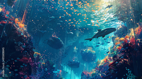 A digital ocean teeming with life, where virtual creatures swim through a sea of pixels and data, their existence a testament to the boundless creativity of the human mind.