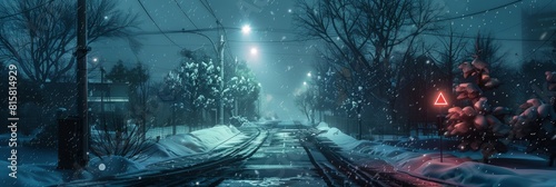 winter, rural city of cyberpunk, night mode