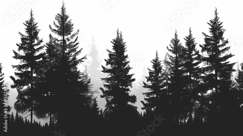 Winter forest fir trees spruce silhouette vector image,Pine forest silhouette wood tree background .