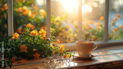 morning tea ritual, starting the day peacefully with a hot cup of english breakfast tea and a view of the morning sun is truly wonderful