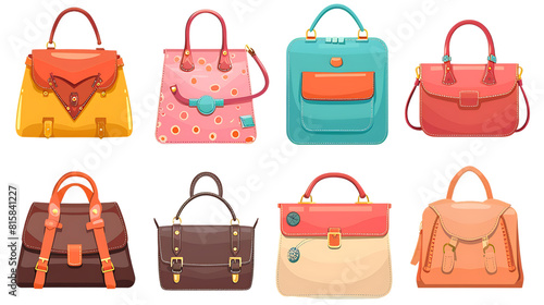 Set of different women bags isolated on transparent background