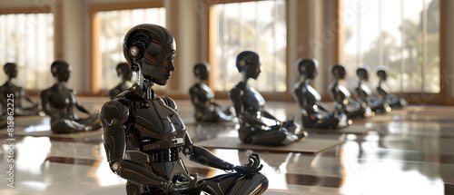 Robots are learning new skill, imitate human behavior yoga meditation poses. Demonstrates the learning ability of artificial intelligence