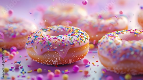 A tantalizing array of sugary doughnuts adorned with colorful sprinkles, tempting the taste buds