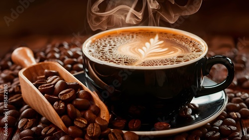 A captivating close-up photograph of a cup of steaming coffee