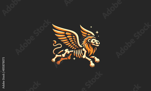 flying lion with wings bone vector flat logo design