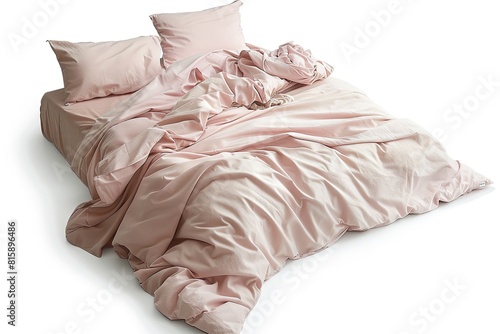 Bed set in beige and light pink pastel selection that is blank. Generative Ai