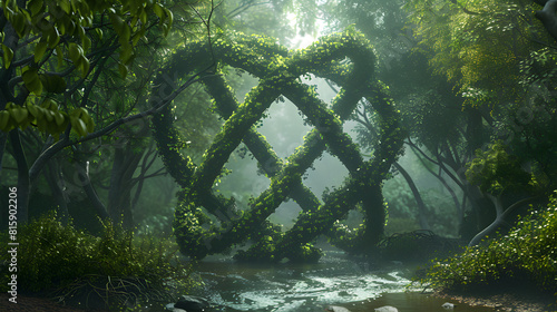 An enchanted forest with three intertwined vines forming a Celtic knot, representing the eternal unity of the Trinity.