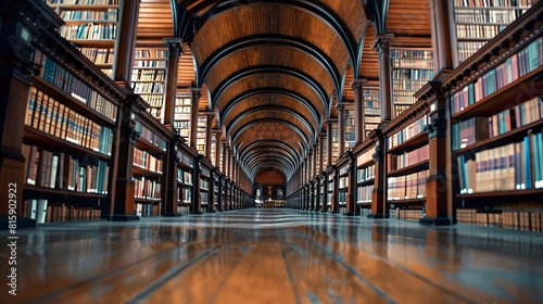 Long library corridor, symbolizing knowledge and learning