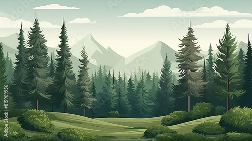 pine forest flat design side view wilderness theme 3D render Monochromatic Color Scheme