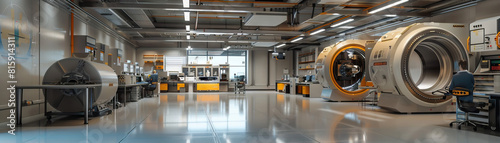 Aerospace Engineering Lab Floor: Featuring wind tunnels, CAD workstations, prototype aircraft parts, and engineers testing aerospace technologies