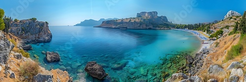 Lindos beach in Rhodes realistic nature and landscape