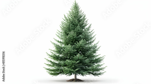 Realistic Fir Tree Isolated on White Background Classic Conical Shape with Dense Needle Leaves for Holiday and Nature Designs