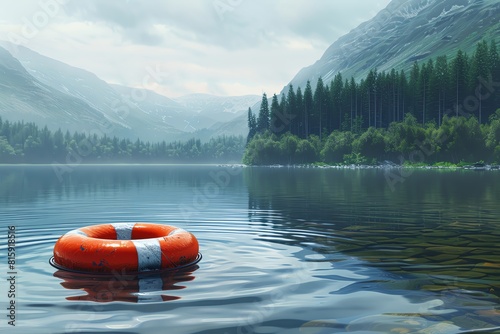 A graphic illustration of a lifebuoy bobbing on the surface of a serene lake