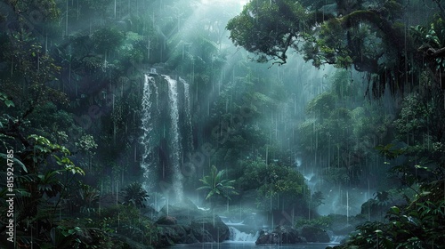 Subtropical monsoon forest with waterfall ecosystem a biome characterized by heavy rainfall