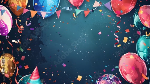 Colorful Balloons and Confetti Background Depicting a Vibrant Festive Party or Anniversary Event