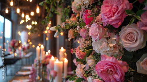 Floral decorations for a wedding reception at a restaurant