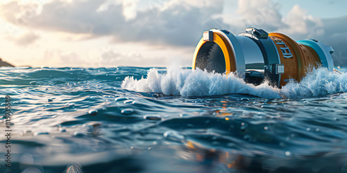 A tidal power plant with turbines harnessing the kinetic energy of tidal currents to generate electricity in coastal regions