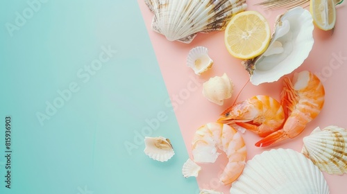 Top view background with a variety of fish products