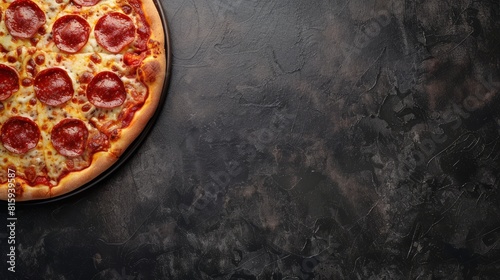 pepperoni cream cheese pizza with beef for national pizza party day background concept with copy space