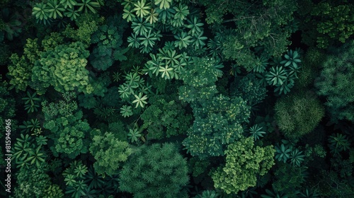 From an aerial perspective lush green trees thrive in the heart of the forest Captured by a drone this dense canopy not only captivates the eye but also acts as a powerful ally in absorbing