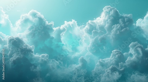 3d Luminous Cloud Billows on Turquoise Blue Background with Fine Grain