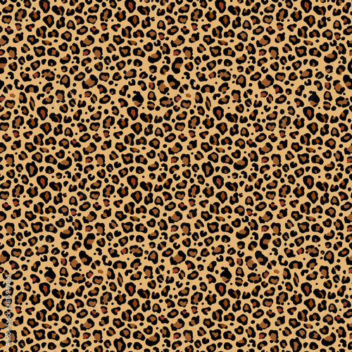 Abstract vector seamless pattern of majestic leopard's skin. Stunning details, with intricate rosettes and subtle shading of browns and beiges. A smooth, uninterrupted print, perfect for use as a back