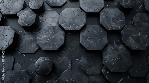 3d Sophisticated Pentagon Structures on Bold Black Background with Fine Grain