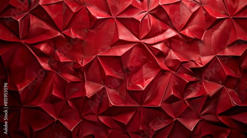 3d Polished Pentagon Motifs on Intense Red Background with Fine Grain
