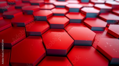 3d Polished Pentagon Motifs on Intense Red Background with Fine Grain