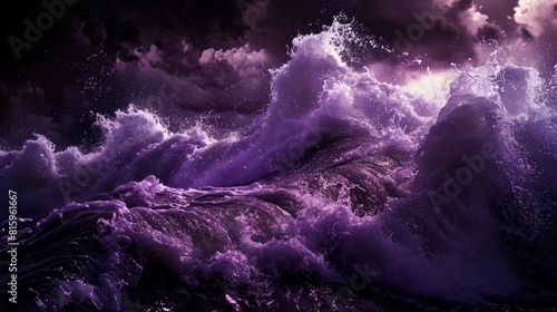 dramatic purple waves crashing on dark background abstract photo