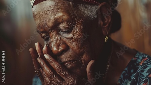 elderly black woman suffering from loneliness and dementia emotional portrait