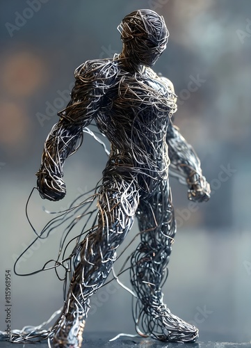 person in the hood .A superhero made of wire in an anime style
