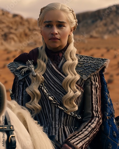 Close-up raw cinematic screenshot from game of thrones of Emilia Clarke