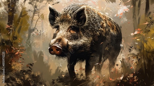 fierce wild boar portrait powerful porcine beast in natural habitat digital painting