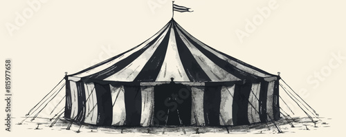 Striped strolling retro circus marquee tent. Fun fair, festival holiday. Hand drawn vintage sketch. vector simple illustratio