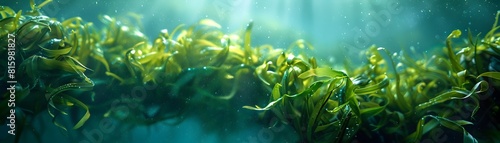 Sustainable Seaweed Farming in the Ocean Blue Green Hues of Marine Life and Underwater Vegetation Cultivation