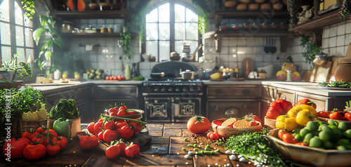 Craft a visually stunning virtual reality culinary realm with a tilted perspective