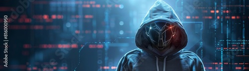 Futuristic image of an anonymous hacker in a hoodie, representing cyber threats and security