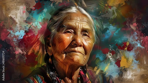 native american wisdom stunning portrait of elderly indigenous woman digital painting