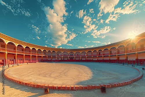 Spanish bullring, empty round bullfight arena in Spain. Generative Ai