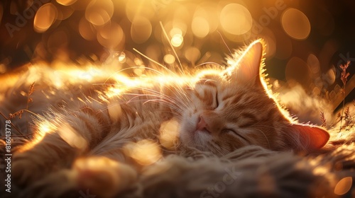 Generate an image of a lovely pet nestled in a sunbeam