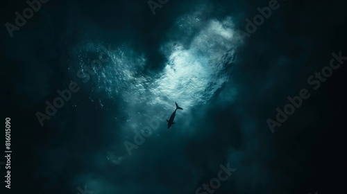 Sea creatures whale in middle of nowhere of ocean shot from undersea