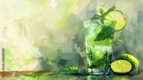 refreshing mojito cocktail in a glass garnished with mint and lime aigenerated digital painting