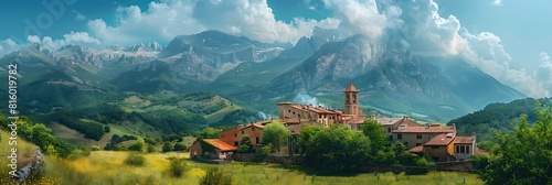 Mountain village of Setcases in Ripolles, Spain realistic nature and landscape