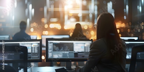 Man and woman work in cybersecurity agency to protect against cyber threats. Concept Cybersecurity, Technology, Threat Detection, Teamwork, Protection