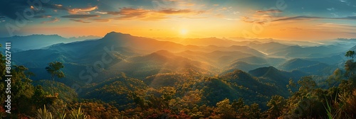 Mountain with warm light in Khao Kho, Phetchabun, Thailand, It is located in Khao Kho District, giving its name to the district, This mountain is part of the western range of the Phetchabun Mountains