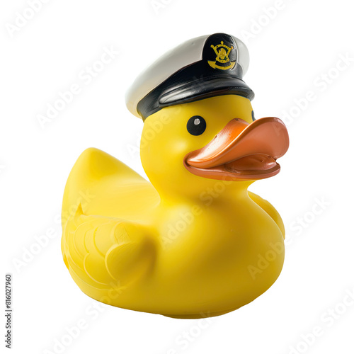 Cute Rubber Ducky Dressed as a Cruise Ship Captain Isolated on a Transparent Background